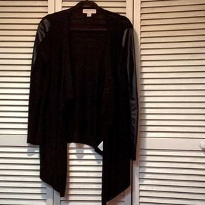 Michael Kors black cardigan with leather inset